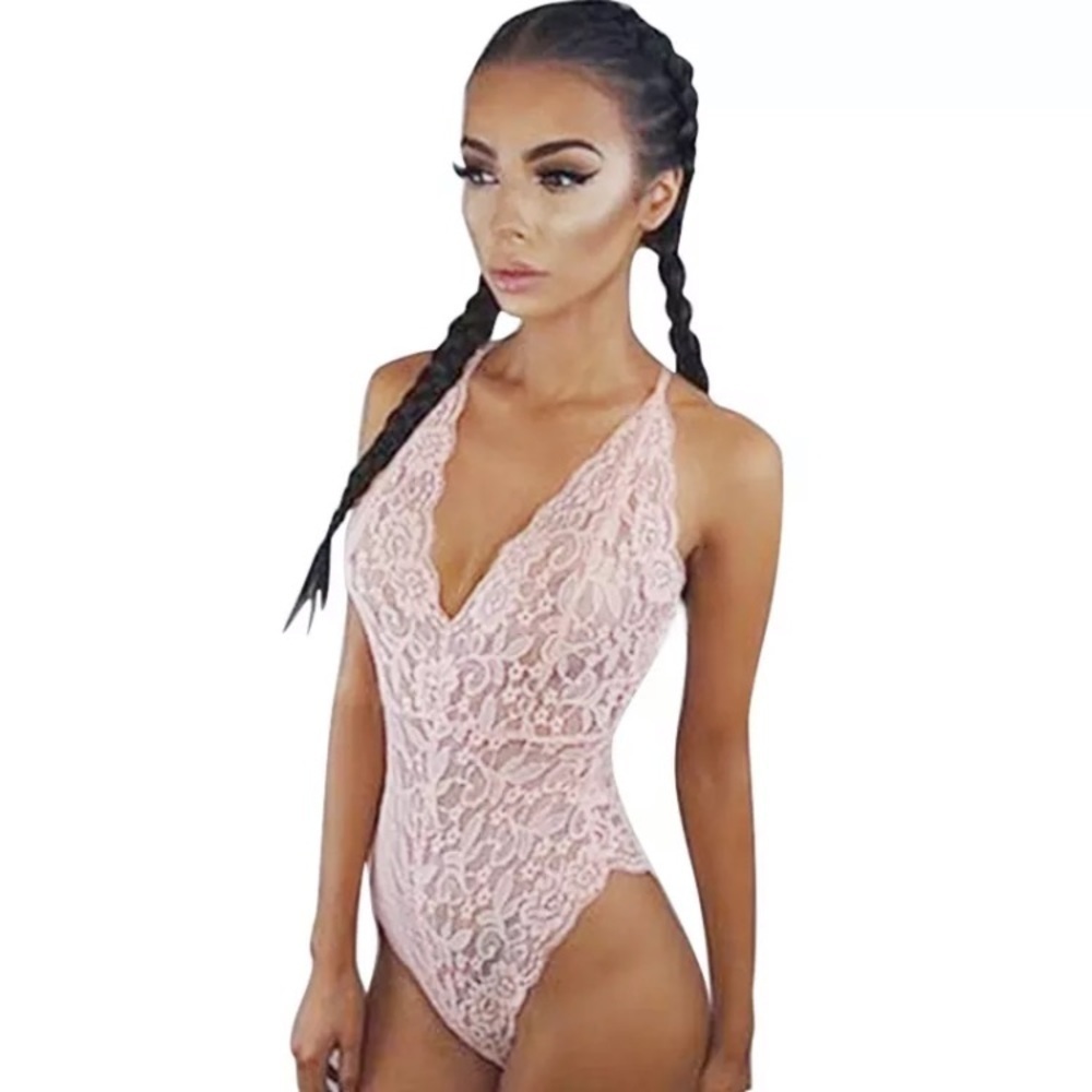NWT Lace Pink Lingerie Stretch Lace Bodysuit